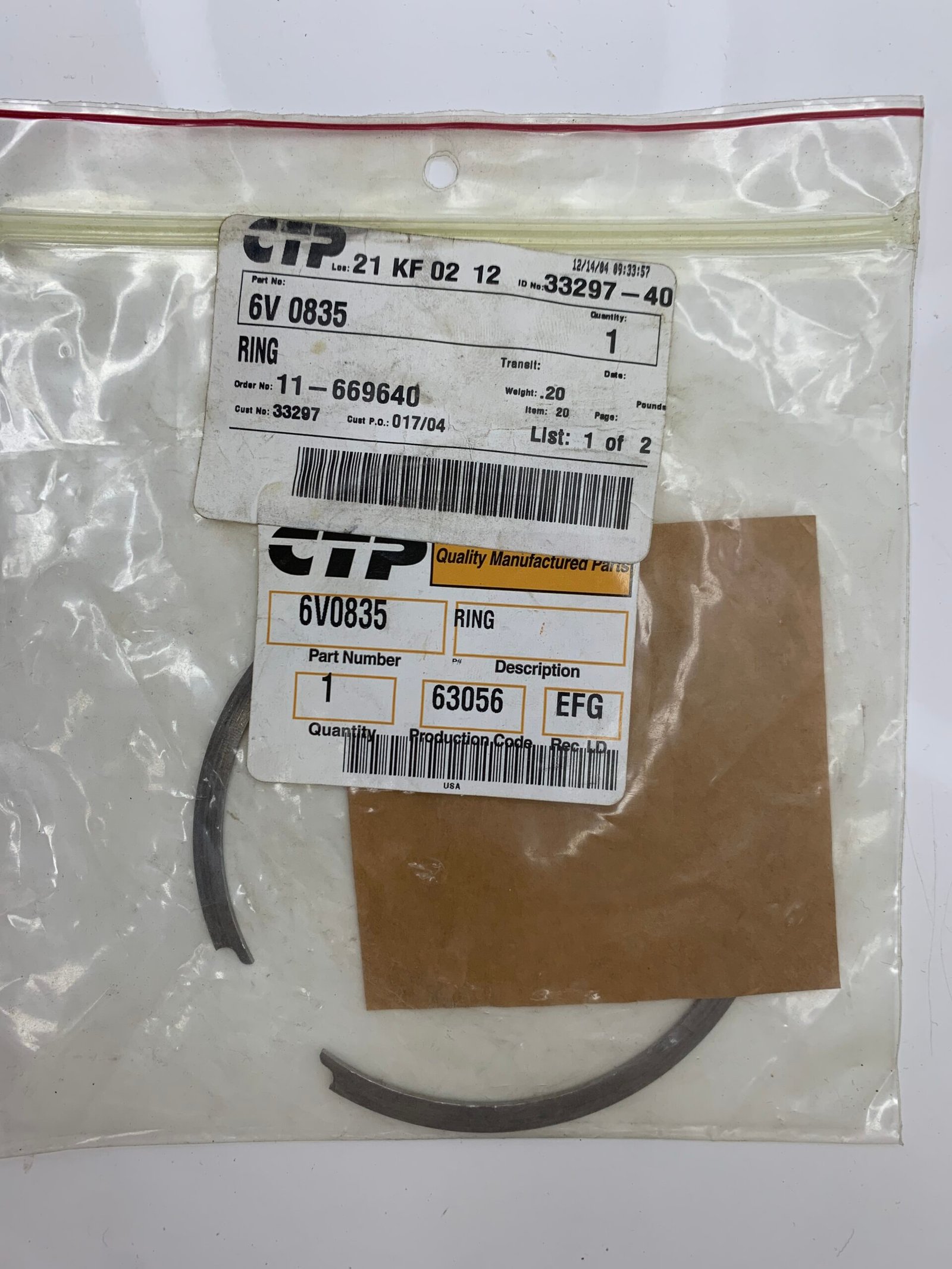 6V0835 RING CTP original para maquinaria pesada